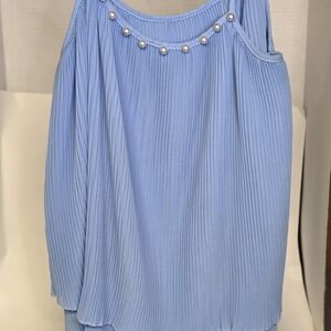Source Unknown Light Blue Pleated Tank Top with Pearl Trim